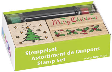 Stempel-Set Heyda Weihnachten Merry Christmas, Tanne, Ilex